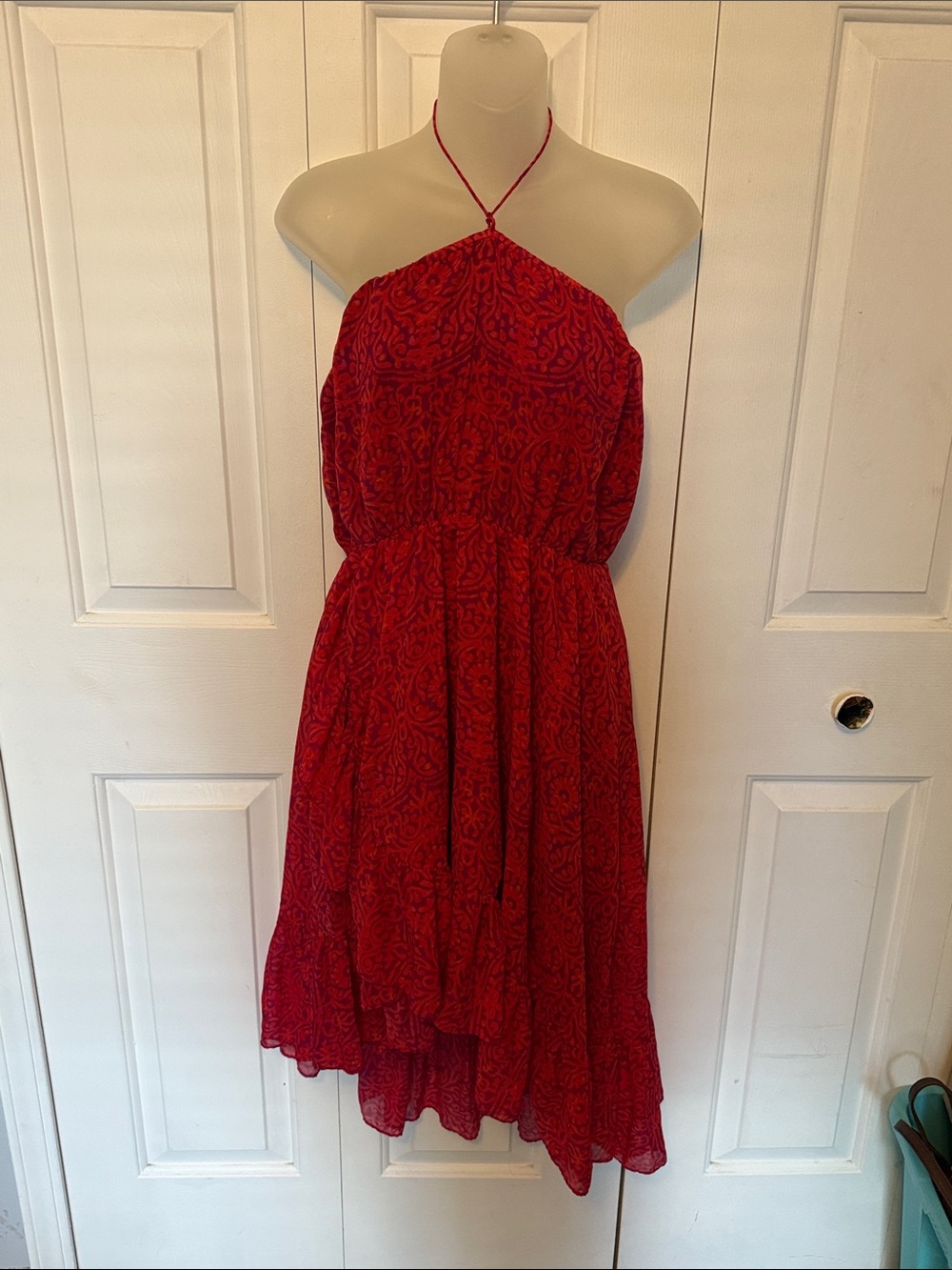 Free People Sz L Pink Purpke Halter Midi Dress with Subtle Print GUC B321